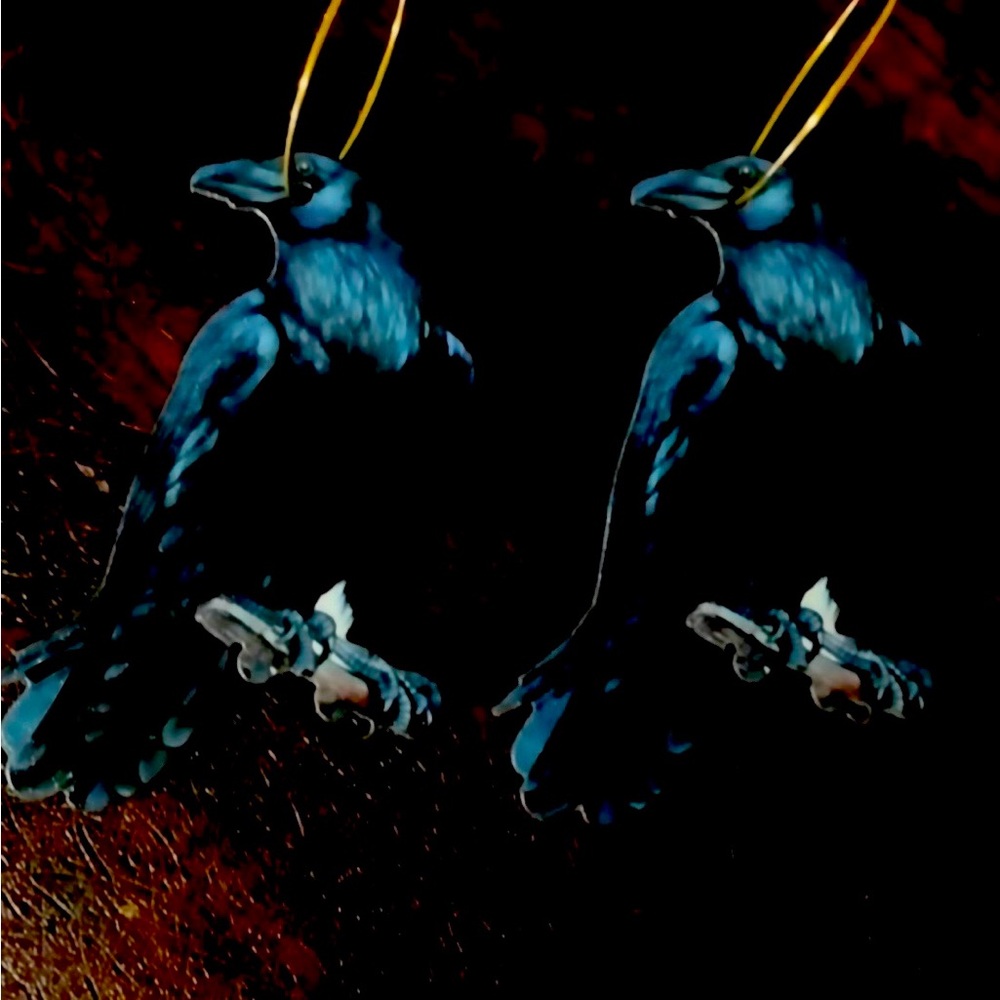 “Raven on a Branch” Nevermore Edgar Allan Poe Perched Crow Blackbird Goth Dangle - Picture 6 of 8